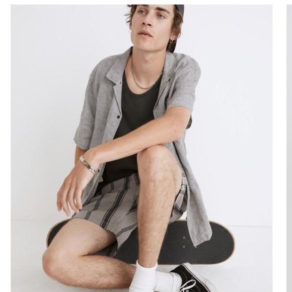 Madewell Men’s Linen Easy Short Sleeve Shirt MD342 Black white Gingham Print M - Picture 2 of 7